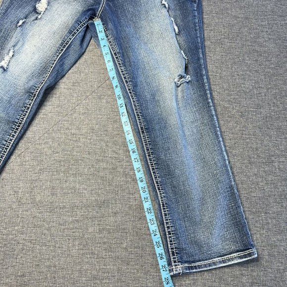 Maurice's Jeans Size 18 Thick Stitch Embroidered Wide Leg Boot Cut Distressed - Picture 3 of 9